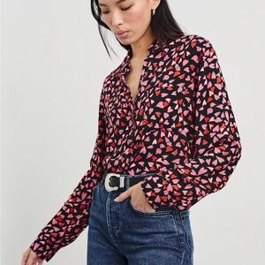 Rails Josephine Love Struck Heart Print Button Front Long Sleeve Shirt